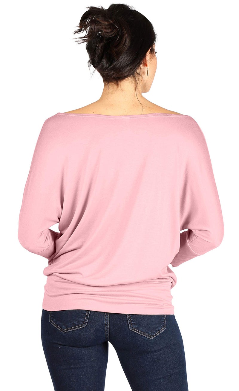 Simlu Dolman Tops for Women Off The Shoulder Banded Waistband Shirts 3/4 Sleeves Regular and Plus Size Baby Pink, Medium - Image 3